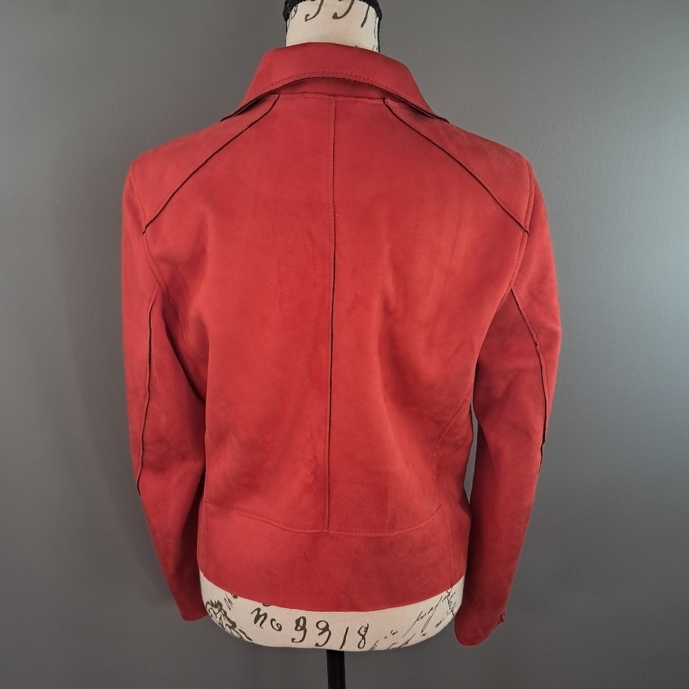 H&M Red Faux-Suede Moto Full-Zip Jacket Size 6 - Picture 2 of 8